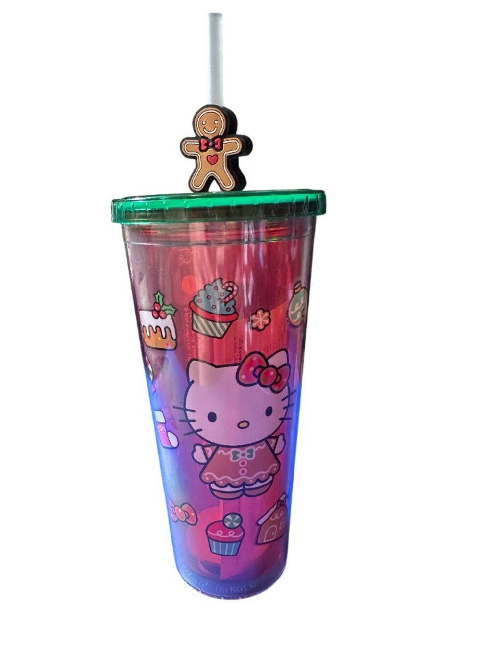 Hello Kitty Holiday Tumbler With Straw & Gingerbread Lid Topper 16 oz
